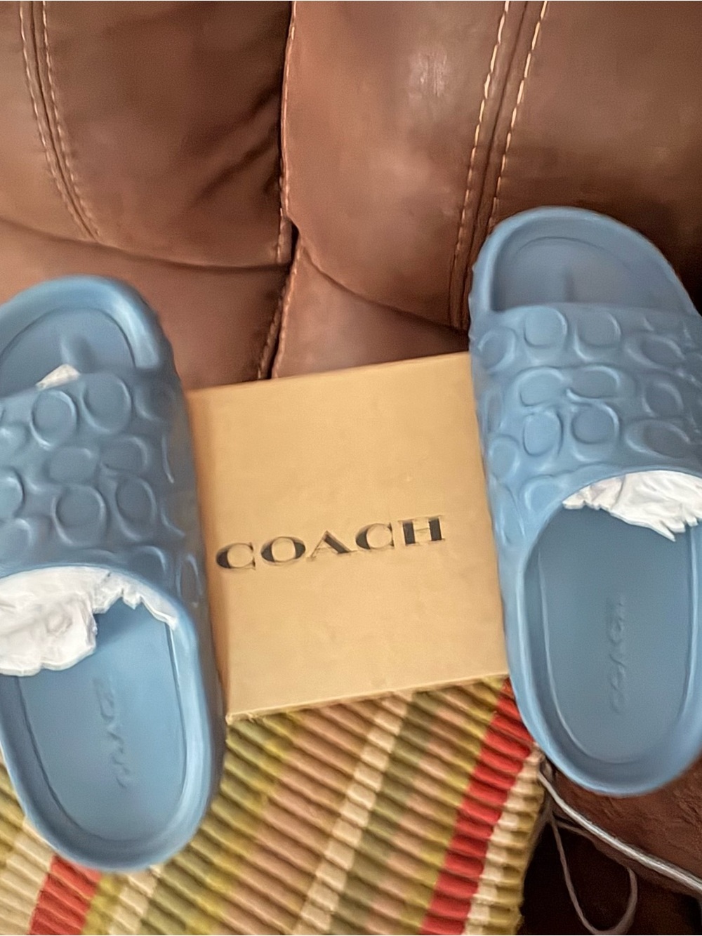 Coach Light Denim Molded Slide Sandals - Light Blue - Picture 2 of 4